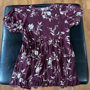 Ava & Viv Burgundy Floral Tiered Dress with Cream Print